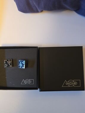 ACME Black Square Cufflinks with Silver Cross Motif